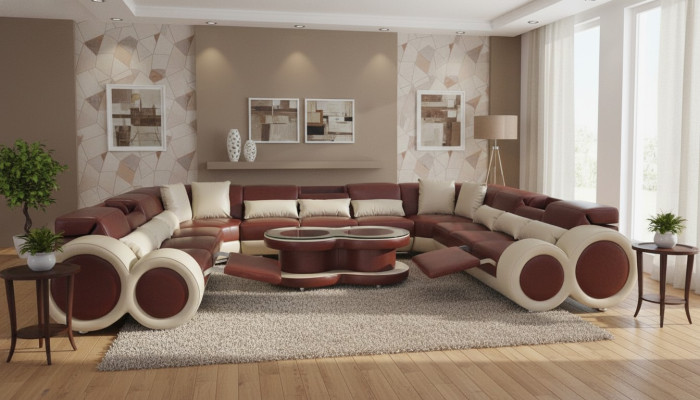 Skórzana Sofa Kanapa Żywy krajobraz Ustawić Design Nowoczesna Sofa Narożnik