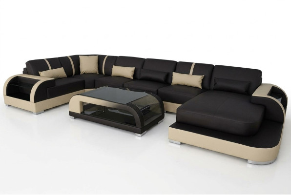 Skóra Couch Podkładka Siedziba Narożnik Ustawić Modern Design Żywy krajobraz U Shape Sofas