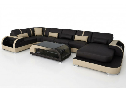 Skóra Couch Podkładka Siedziba Narożnik Ustawić Modern Design Żywy krajobraz U Shape Sofas