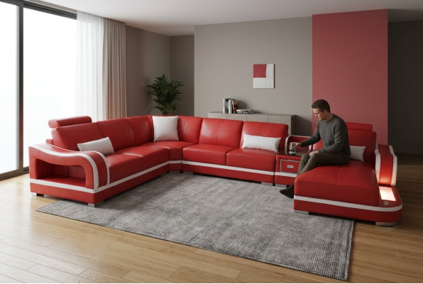 Skórzana Sofa Kanapa Żywy krajobraz Ustawić Design Nowoczesna Narożnik Dekoracyjna Sofa