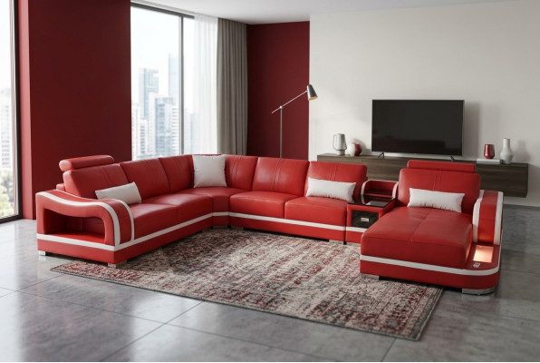 Skórzana Sofa Kanapa Żywy krajobraz Ustawić Design Nowoczesna Narożnik Dekoracyjna Sofa