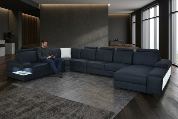 Skóra Couch Podkładka Siedziba Design Nowoczesna Narożnik Sofa U Shape Żywy krajobraz