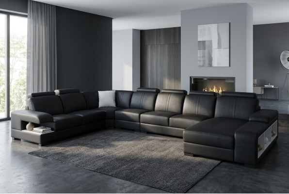 Skóra Couch Podkładka Siedziba Design Nowoczesna Narożnik Sofa U Shape Żywy krajobraz