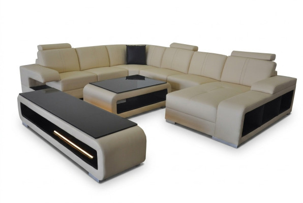 Skórzana sofa Żywy krajobraz Ustaw Design Nowoczesna Narożnik Sofa Kształt U Tabela RTV G8028