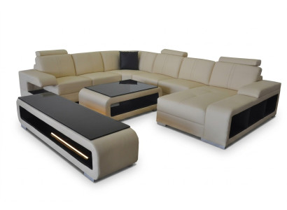 Skórzana sofa Żywy krajobraz Ustaw Design Nowoczesna Narożnik Sofa Kształt U Tabela RTV G8028
