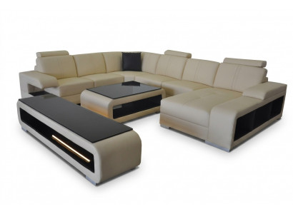 Skórzana sofa Żywy krajobraz Ustaw Design Nowoczesna Narożnik Sofa Kształt U Tabela RTV G8028