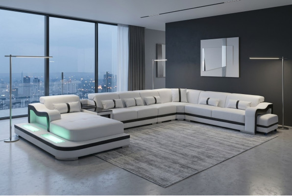 Skóra Couch Podkładka Siedziba Żywy krajobrazu Design Nowoczesny Narożnik Ustawić Sofę U Shape