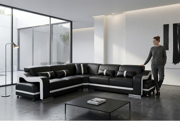 Skórzana sofa kanapa Żywy krajobraz Ustawić Modern Design Narożnik Sofa w kształcie litery L