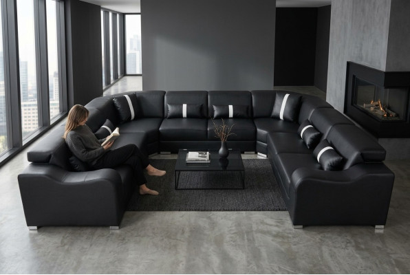 Skóra Couch Podkładka Siedziba Design Modern Narożnik Ustaw Sofa U Shape Żywy krajobraz
