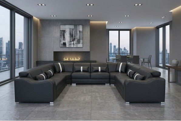 Skóra Couch Podkładka Siedziba Design Modern Narożnik Ustaw Sofa U Shape Żywy krajobraz