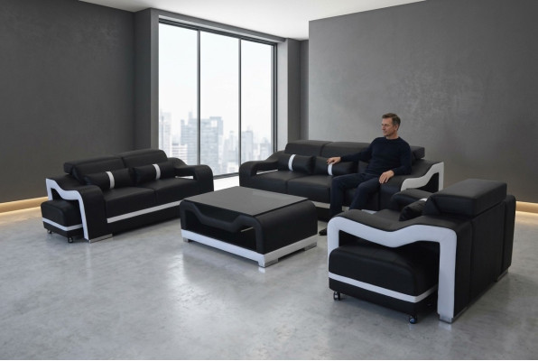 Sofa Skóra Kanapa Podkładka Ustawić 3+2+1 Siedziba Komplet Obcios G8027D + Tabela
