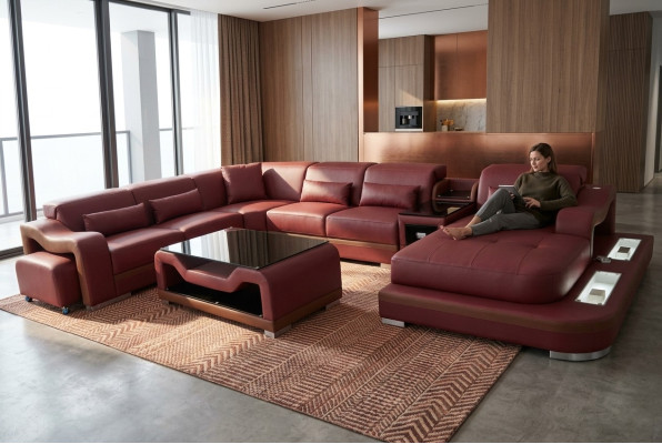 Skóra Żywy krajobraz Ustaw Design Nowoczesna Narożnik Sofa Kanapa Kształt U G8027G Tabela