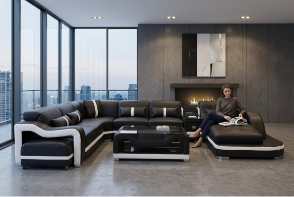 Narożnik Sofa Kanapa Podkładka Narożnik Ustawić Skóra Kanapy Żywy krajobraz U Shape Sofas