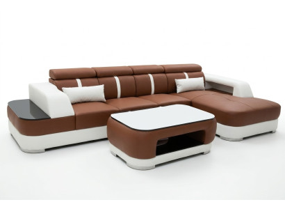 Skóra Couch Podkładka Siedziba Design Modern Narożnik Ustaw Sofa Żywy krajobraz +Tabela