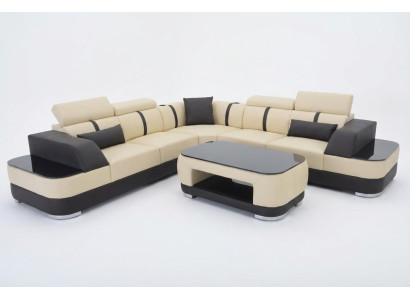 Narożnik Sofa Skóra Podkładka Narożnik Siedziba Ustawić Kanapy L Form + Tabela Żywy krajobraz