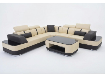 Narożnik Sofa Skóra Podkładka Narożnik Siedziba Ustawić Kanapy L Form + Tabela Żywy krajobraz