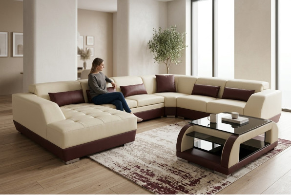 Skóra Sofa Kanapa Podkładka Narożnik Projektant Żywy krajobraz Obcios Narożnik Nowy Ustawić