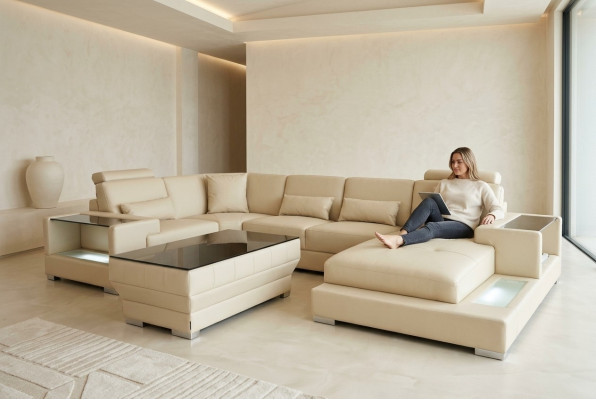 Skórzana sofa Żywy krajobraz Ustawić Design Nowoczesna Narożnik Sofa Kształt U G8023