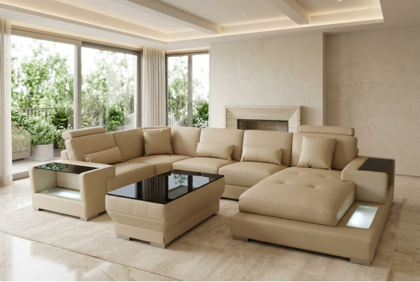 Skórzana sofa Żywy krajobraz Ustawić Design Nowoczesna Narożnik Sofa Kształt U G8023