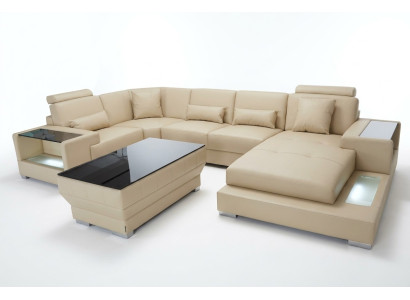 Skórzana sofa Żywy krajobraz Ustawić Design Nowoczesna Narożnik Sofa Kształt U G8023