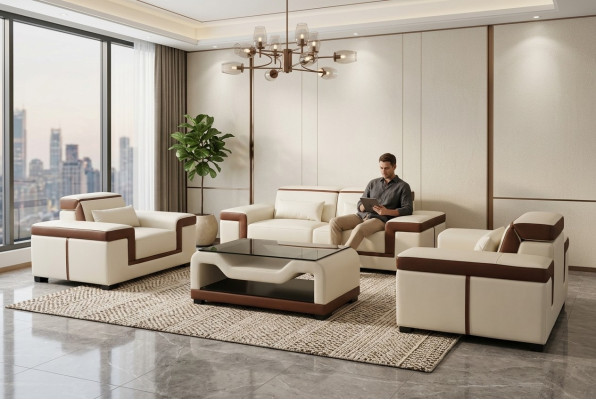 Sofa Podkładka Skóra Kanapa Siedziba Kompletny zestaw Modern Ustawić 3+2+1 Żywy krajobraz