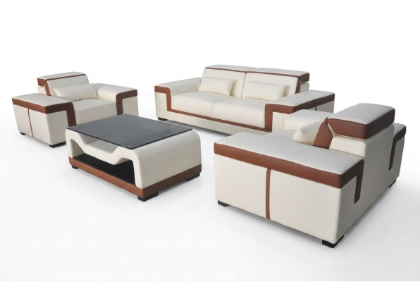 Sofa Podkładka Skóra Kanapa Siedziba Kompletny zestaw Modern Ustawić 3+2+1 Żywy krajobraz