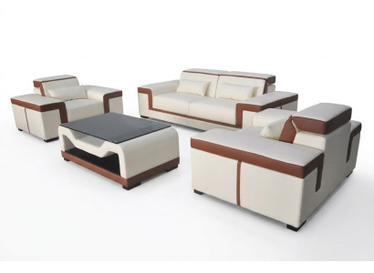 Sofa Podkładka Skóra Kanapa Siedziba Kompletny zestaw Modern Ustawić 3+2+1 Żywy krajobraz