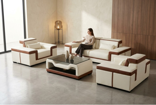Sofa 3+2+1 Sofa Podkładka Skóra Materiał Kanapy Sofy +Tabela Kompletna Ustawić Nowy