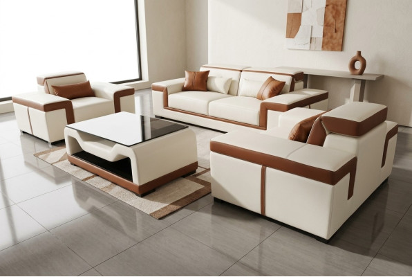 Sofa 3+2+1 Sofa Podkładka Skóra Materiał Kanapy Sofy +Tabela Kompletna Ustawić Nowy