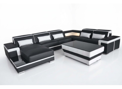 XXL Skóra Sofa Podkładka Living Couch Siedziba Ustaw Narożnik Narożnik Sofy Kanapy + Tabela