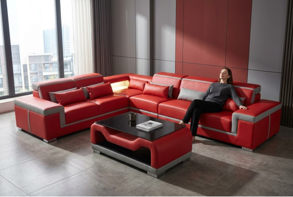 Skóra Sofa Sofy Kanapa Narożnik Podkładka Ustawić + Tabela Kanapy LForm Żywy krajobraz