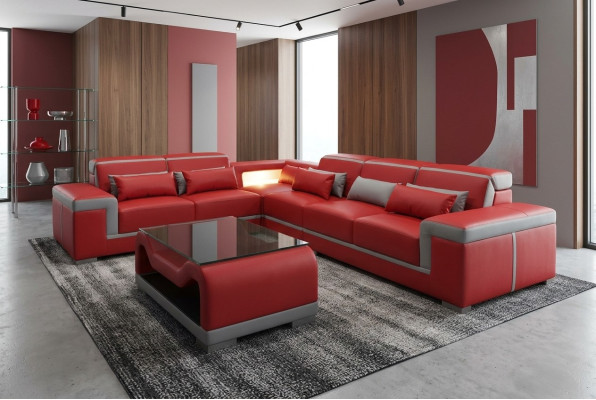Skóra Sofa Sofy Kanapa Narożnik Podkładka Ustawić + Tabela Kanapy LForm Żywy krajobraz