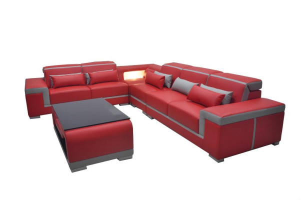 Skóra Sofa Sofy Kanapa Narożnik Podkładka Ustawić + Tabela Kanapy LForm Żywy krajobraz