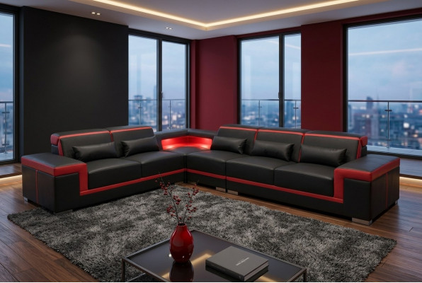 Kanapa XXL Narożnik Skórzana sofa Żywy krajobraz Ustaw Design Sofa nowoczesna LForm G8020B