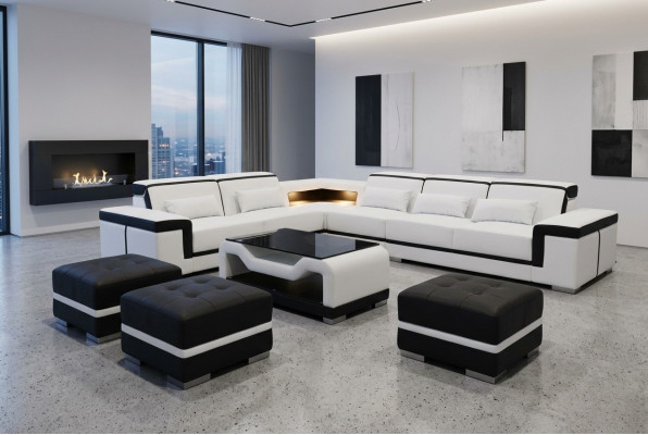 Skóra Sofa Kanapa Podkładka Narożnik Modern Ustawić Żywy krajobraz Tabela Stołek G8020B