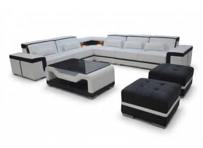 Skóra Sofa Kanapa Podkładka Narożnik Modern Ustawić Żywy krajobraz Tabela Stołek G8020B
