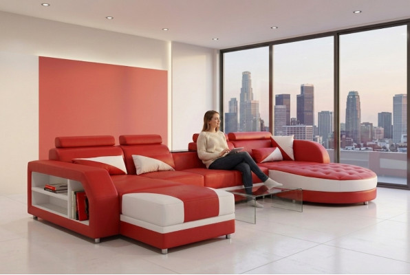 Narożnik Sofa Podkładka Kanapa Siedziba Narożnik Skóra Ustawić Modern Żywy krajobraz
