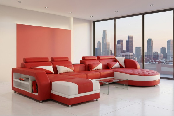 Narożnik Sofa Podkładka Kanapa Siedziba Narożnik Skóra Ustawić Modern Żywy krajobraz