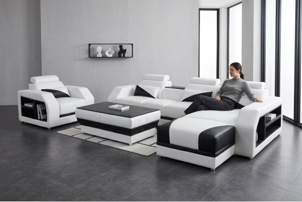 Skóra Narożnik Sofa Ustawić Sofy Kanapy Podkładka Żywy krajobraz Fotel Narożnik
