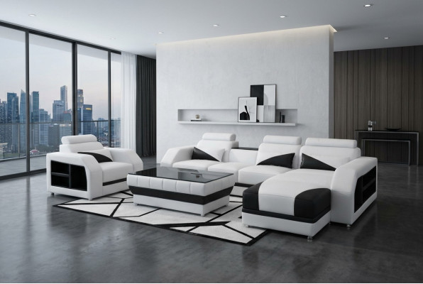 Skóra Narożnik Sofa Ustawić Sofy Kanapy Podkładka Żywy krajobraz Fotel Narożnik