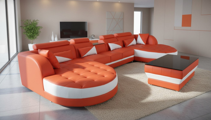 Skóra Narożnik Sofa Narożnik Żywy krajobraz Ustaw Design Modern Couch Sofy UForm G8018