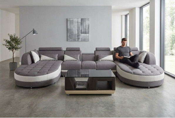 Skóra Sofa Nowoczesna kanapa Podkładka Żywy krajobraz + Tabela Kanapy Siedziba Narożnik Design