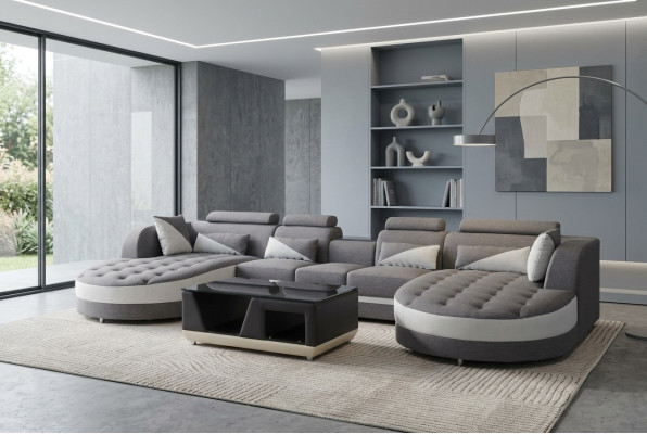 Skóra Sofa Nowoczesna kanapa Podkładka Żywy krajobraz + Tabela Kanapy Siedziba Narożnik Design