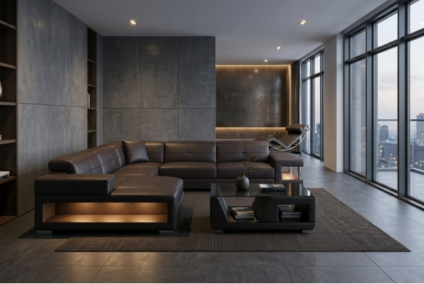 Skórzana sofa Narożnik Żywy krajobraz Ustawić Design Modern Narożnikowa kanapa Sofa Kształt U G8017