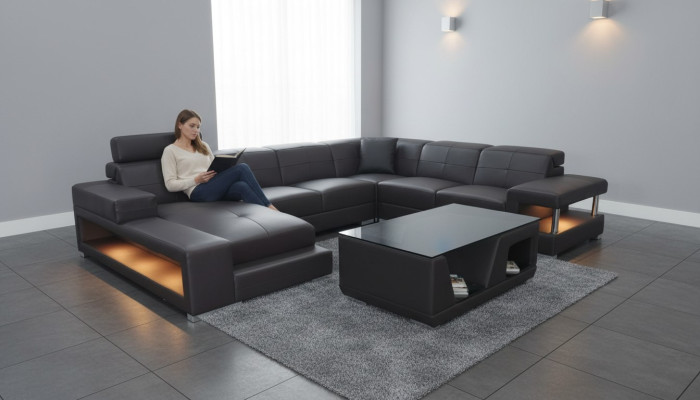 Sofa Ustawić Podkładkę Siedziba Zestaw Narożnikowa kanapa stolik kawowy Sofa Skóra Couchen Nowość G8017