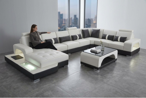 Skóra Sofa Nowoczesna kanapa Podkładka Żywy krajobraz XXL Duże kanapy Narożnik Siedziba Design