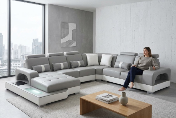 Skóra Narożnik Sofa Narożnik Żywy krajobraz Ustaw Design Modern Couch