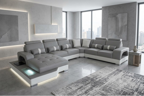 Skóra Narożnik Sofa Narożnik Żywy krajobraz Ustaw Design Modern Couch