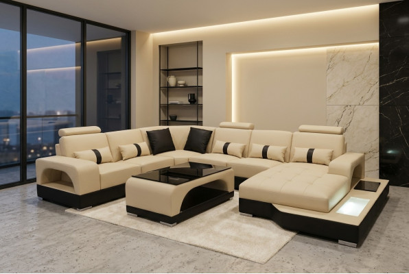 Skóra Sofa Nowoczesna kanapa Podkładka Design Żywy krajobraz + Tabela Narożnik Kanapy Siedziba