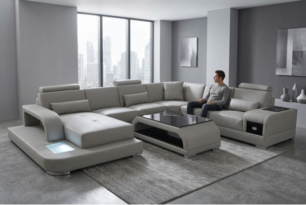 Skórzana sofa Żywy krajobraz Ustaw Design Modern Narożnikowa kanapa Sofa Kształt U G8013+Tabela